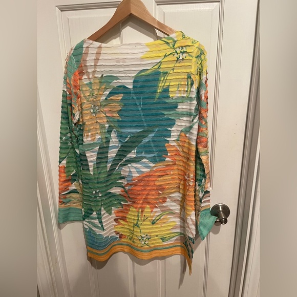 Soft Surroundings Tropical Floral Tunic - Green, Orange, Yellow - Picture 5 of 5